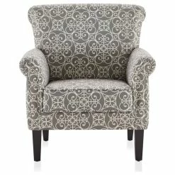 Belleze Arm Fabric Upholstered Chair Nailhead Trim Accent Chair, Gray