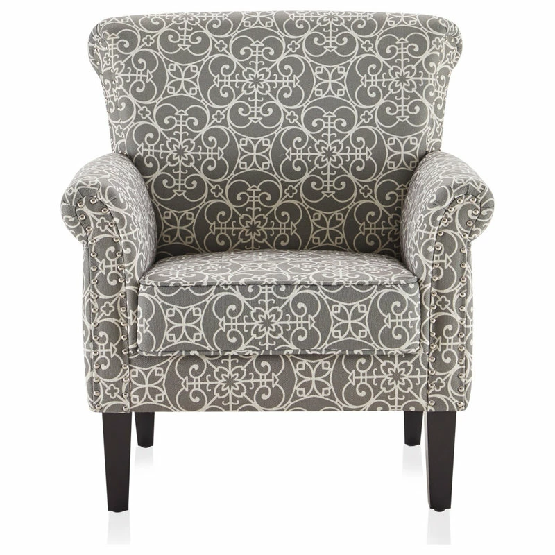 Belleze Arm Fabric Upholstered Chair Nailhead Trim Accent Chair, Gray 3 Belleze Arm Fabric Upholstered Chair Nailhead Trim Accent Chair, Gray