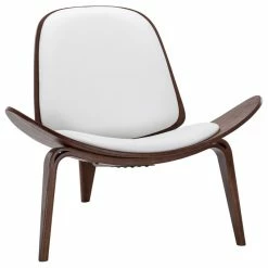 Belleze Tripod Plywood Lounge Chair Faux Leather, White