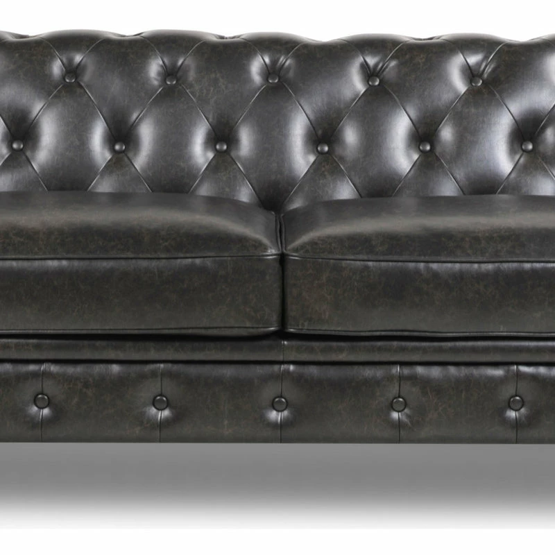 Jennifer Taylor Home Winston 91" Tufted Chesterfield Sofa, Vintage Black Brown Faux Leather 5 Jennifer Taylor Home Winston 91" Tufted Chesterfield Sofa, Vintage Black Brown Faux Leather - Image 3