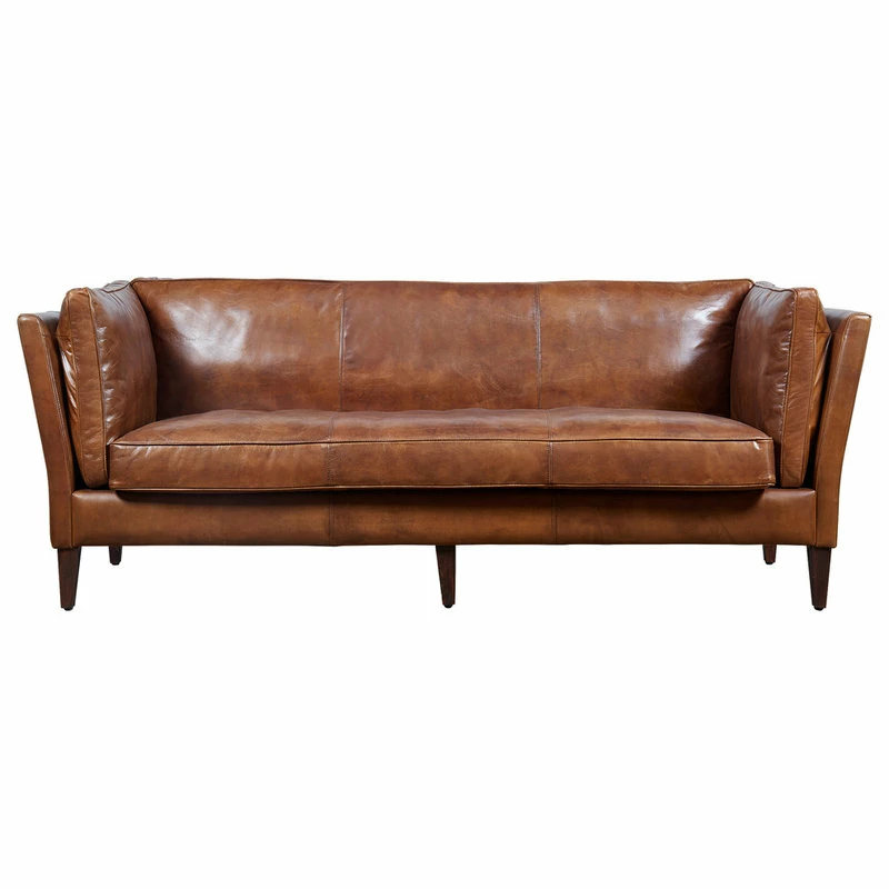 Crafters And Weavers Top Grain Vintage Leather Kenmore Sofa, Light Brown 4 Crafters And Weavers Top Grain Vintage Leather Kenmore Sofa, Light Brown - Image 2