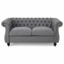 GDFStudio GDF Studio Kyle Traditional Chesterfield Loveseat Sofa, Dark Gray/Dark Brown
