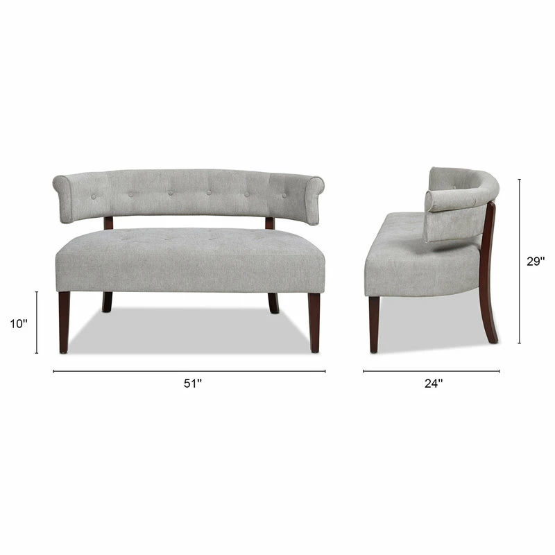 Jennifer Taylor Home Jared Roll Arm Tufted Bench Settee, Silver Gray Polyester Yarn-Dyed 6 Jennifer Taylor Home Jared Roll Arm Tufted Bench Settee, Silver Gray Polyester Yarn-Dyed - Image 4