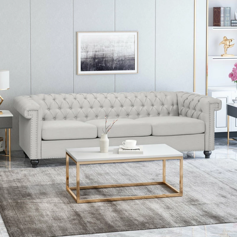GDFStudio Spencer Tufted Chesterfield Fabric 3 Seater Sofa 4 GDFStudio Spencer Tufted Chesterfield Fabric 3 Seater Sofa - Image 2