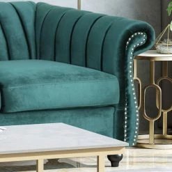 GDFStudio Olga Modern Glam Velvet 3 Seater Sofa, Teal, Dark Brown -GDF sofa Shop a5a19dc20f9063a3 3711 w800 h800 b0 p0