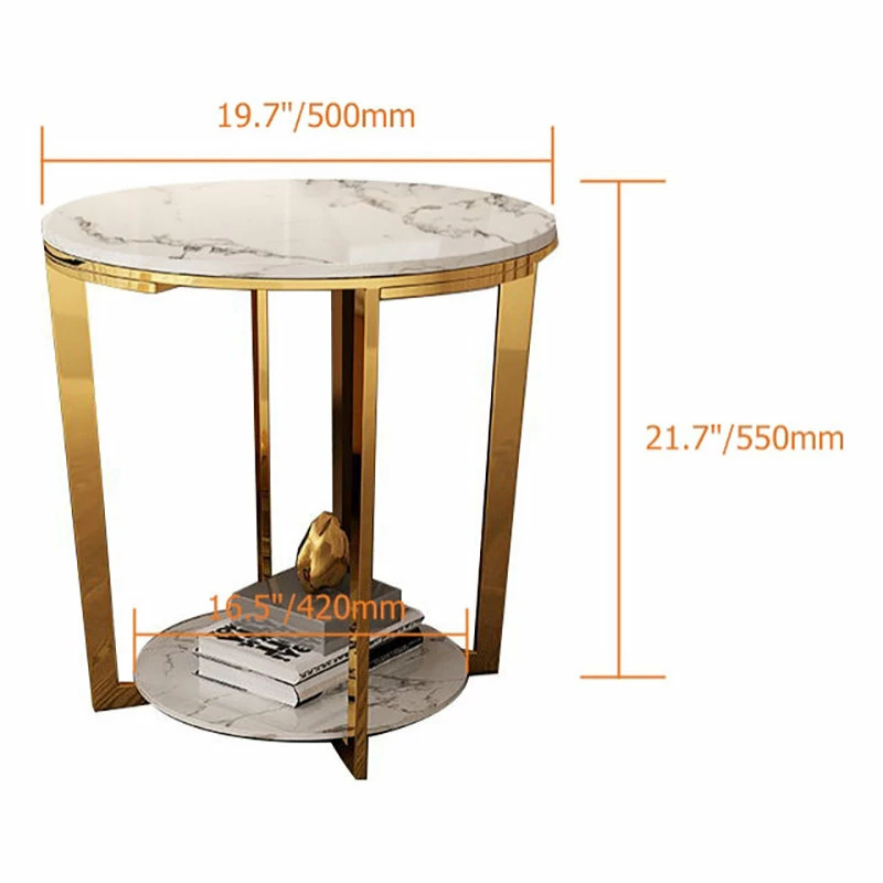 HOMARY Faux Marble Round End Table For Living Room With Storage Shelf Gold 9 HOMARY Faux Marble Round End Table For Living Room With Storage Shelf Gold - Image 7