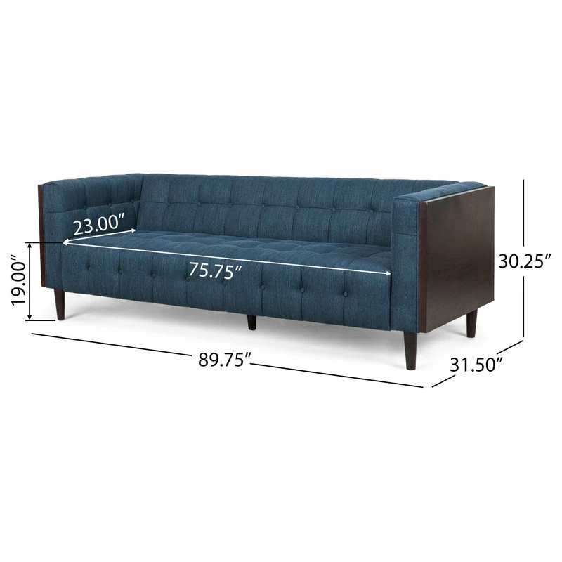 GDFStudio Croton Contemporary Tufted 3 Seater Sofa, Navy Blue + Brown 5 GDFStudio Croton Contemporary Tufted 3 Seater Sofa, Navy Blue + Brown - Image 3