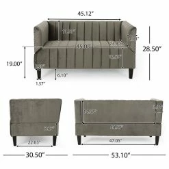 GDFStudio Judson Channel Stitch Velvet Settee, Gray/Dark Brown -GDF sofa Shop a651705402a16738 5158 w800 h800 b1 p0