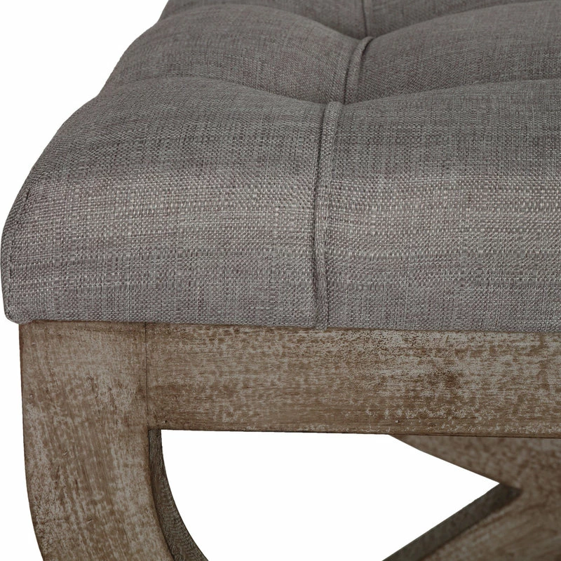 Cortesi Home Falmouth X-Bench Ottoman With Solid Wood Legs, 17", Beige Fabric 7 Cortesi Home Falmouth X-Bench Ottoman With Solid Wood Legs, 17", Beige Fabric - Image 5