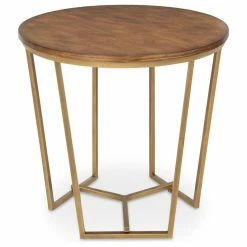 Uniek Solvay Wood And Metal Side Table, Walnut Brown 23.75x23.75x23.25