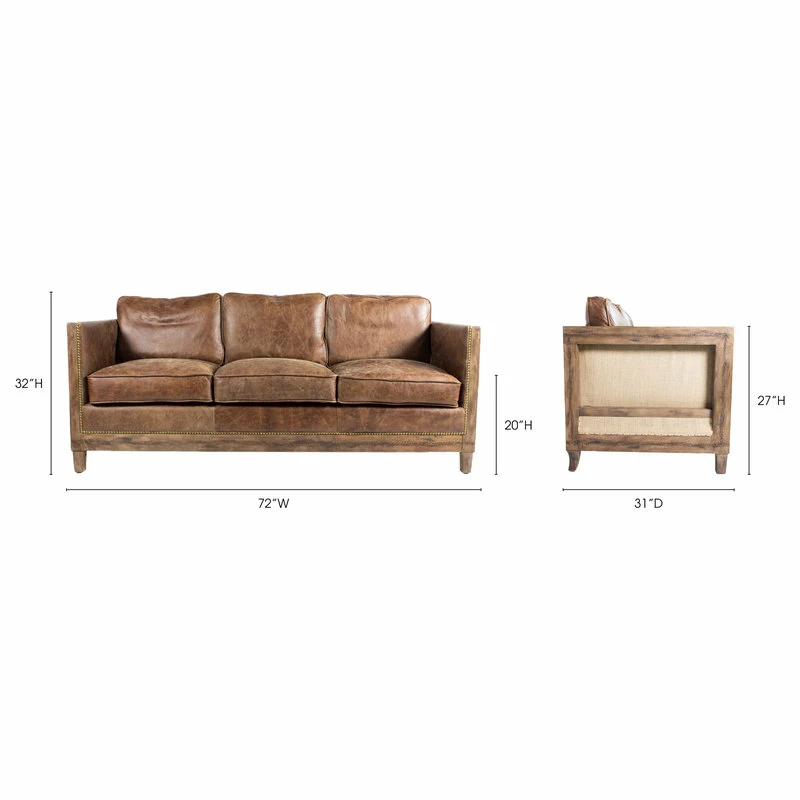 Moe's Home Collection Darlington Sofa Grazed Brown Leather 12 Moe's Home Collection Darlington Sofa Grazed Brown Leather - Image 10