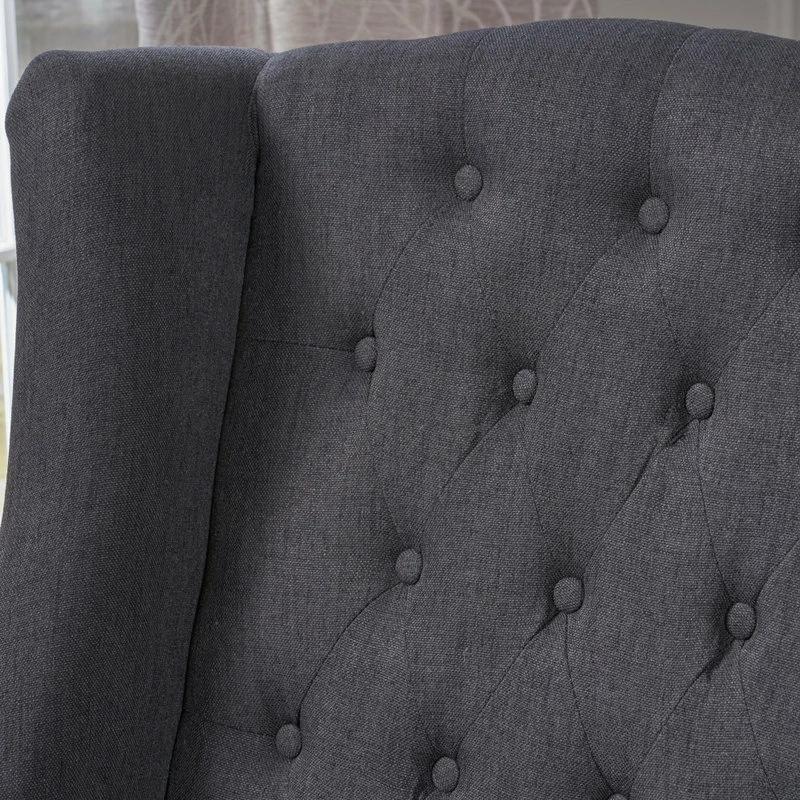 GDFStudio GDF Studio Adriana Tall Wingback Tufted Fabric Club Chair, Dark Charcoal 7 GDFStudio GDF Studio Adriana Tall Wingback Tufted Fabric Club Chair, Dark Charcoal - Image 5