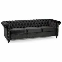 GDFStudio Spencer Tufted Chesterfield Velvet 3 Seater Sofa, Black/Dark Brown 17 GDFStudio Spencer Tufted Chesterfield Velvet 3 Seater Sofa, Black/Dark Brown -GDF sofa Shop a96117b2022ebe07 5701 w800 h800 b1 p0