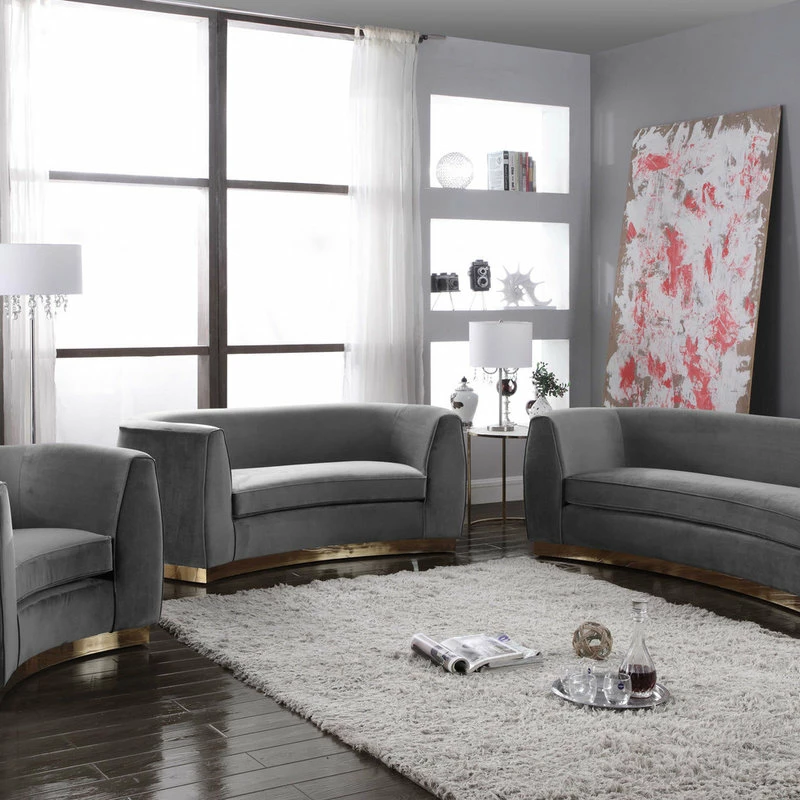 Meridian Furniture Julian Velvet Chair, Gray, Gold Base 8 Meridian Furniture Julian Velvet Chair, Gray, Gold Base - Image 6