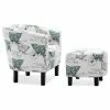 Belleze Accent Chair W/ Ottoman Round Arms Curved Back French Print Script, White -GDF sofa Shop aa711caf0d807252 7822 w800 h800 b1 p0