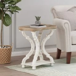 GDFStudio Yosef French Country Accent Table With Rectangular Top, Natural/Distressed White -GDF sofa Shop aa81e07e0f9076e2 4159 w800 h800 b0 p0
