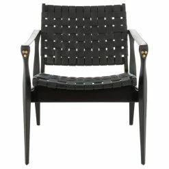 Safavieh Dilan Leather Safari Chair, Black/Black