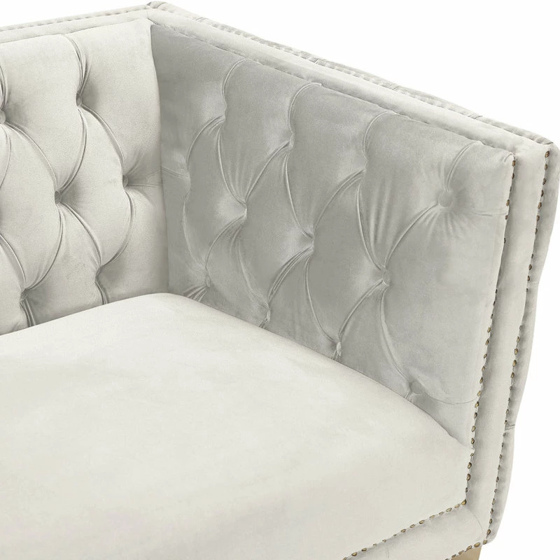 Meridian Furniture Michelle Fabric Upholstered Sofa, Gold Iron Legs, Cream Velvet 8 Meridian Furniture Michelle Fabric Upholstered Sofa, Gold Iron Legs, Cream Velvet - Image 6