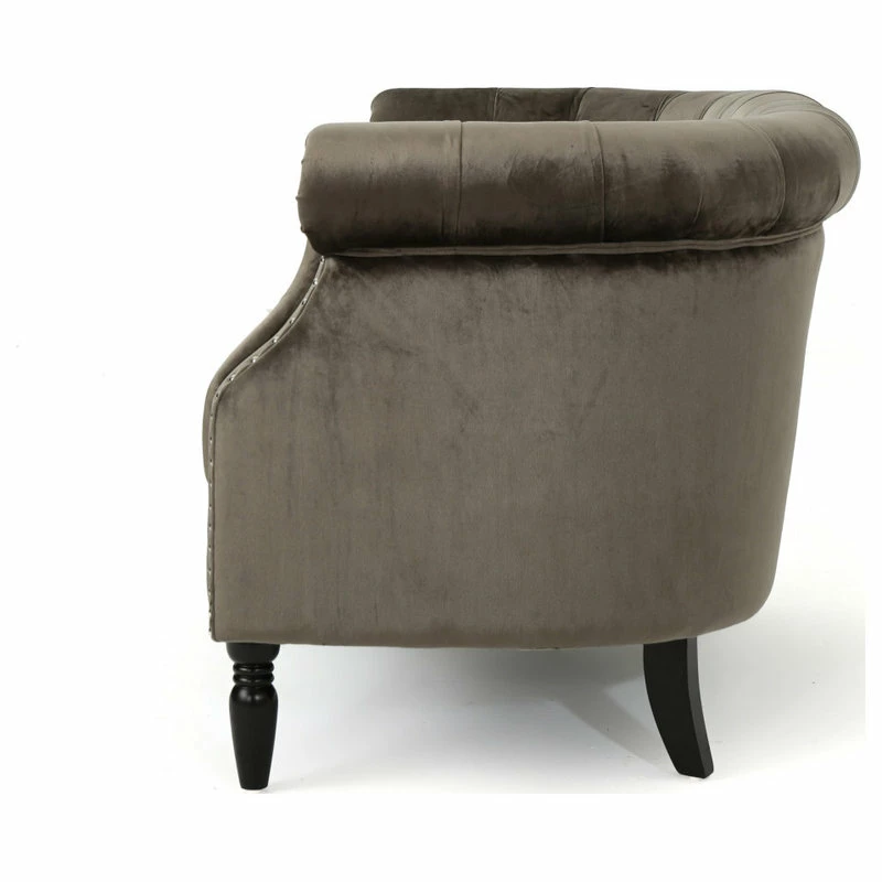 GDFStudio GDF Studio Melaina Tufted Scroll Arm New Velvet Loveseat, Gray 9 GDFStudio GDF Studio Melaina Tufted Scroll Arm New Velvet Loveseat, Gray - Image 7