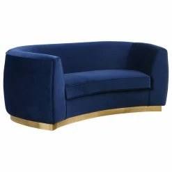 Meridian Furniture Julian Velvet Loveseat, Navy, Gold Base