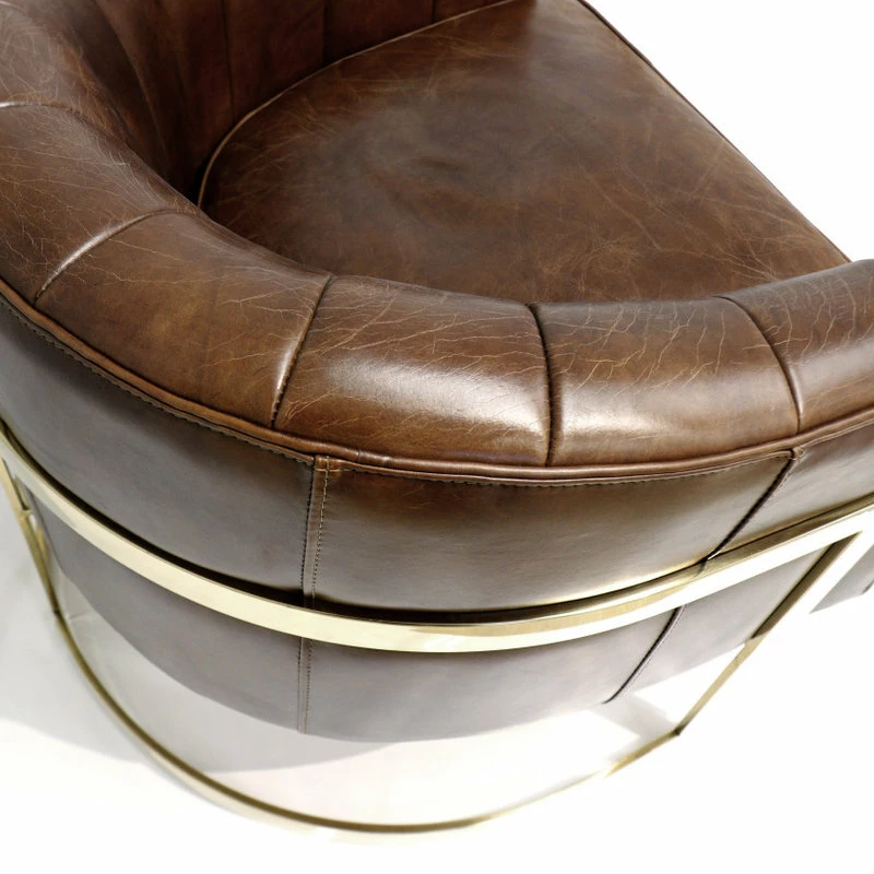 Pasargad Home Vicenza Barrel Leather Chair, Brown 9 Pasargad Home Vicenza Barrel Leather Chair, Brown - Image 7