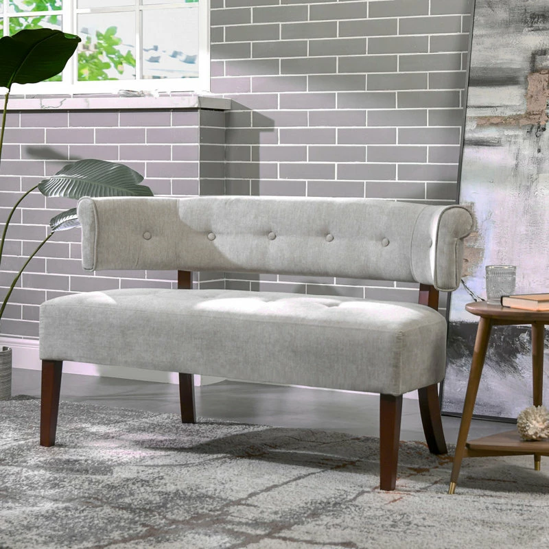 Jennifer Taylor Home Jared Roll Arm Tufted Bench Settee, Silver Gray Polyester Yarn-Dyed 5 Jennifer Taylor Home Jared Roll Arm Tufted Bench Settee, Silver Gray Polyester Yarn-Dyed - Image 3