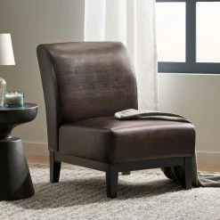 GDFStudio GDF Studio Brakar Brown Leather Armless Chair -GDF sofa Shop b1a105d2035a5496 4558 w800 h800 b0 p0