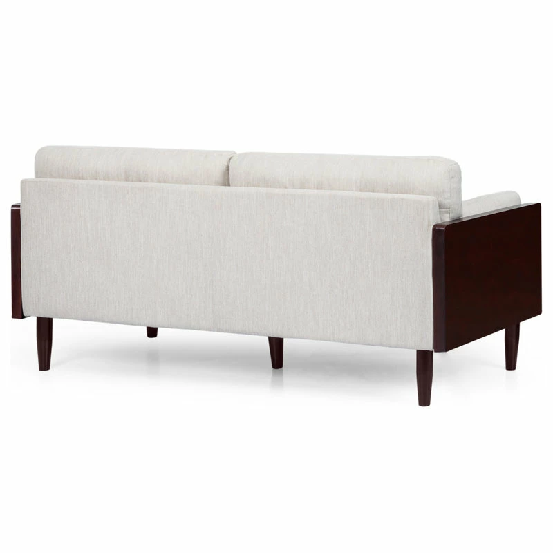 GDFStudio Bagan Mid-Century Modern Upholstered 3 Seater Sofa, Beige + Dark Walnut 12 GDFStudio Bagan Mid-Century Modern Upholstered 3 Seater Sofa, Beige + Dark Walnut - Image 10