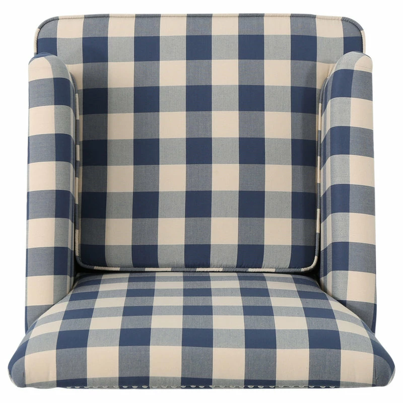 GDFStudio GDF Studio Eve Tufted Fabric Club Chair, Blue Checkerboard/Dark Brown 10 GDFStudio GDF Studio Eve Tufted Fabric Club Chair, Blue Checkerboard/Dark Brown - Image 8