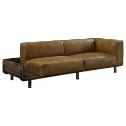 Acme Furniture Sofa, Chestnut Top Grain Leather And Rustic Oak