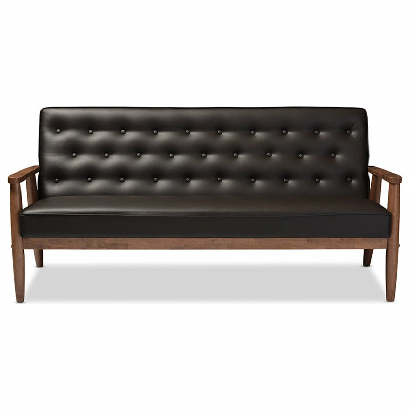 Baxton Studio Sorrento Retro Upholstered Wooden 3-Seater Sofa, Brown Faux Leather 3 Baxton Studio Sorrento Retro Upholstered Wooden 3-Seater Sofa, Brown Faux Leather