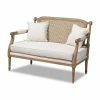 Baxton Studio Clemence Ivory Upholstered Whitewashed Wood Armchair