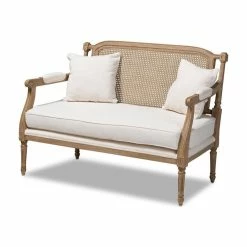Baxton Studio Clemence Ivory Upholstered Whitewashed Wood Armchair