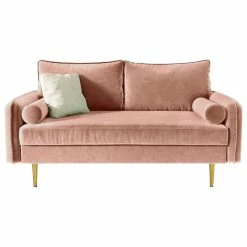 Coosy Home The Audrey I Velvet Round Arm Loveseat, Rose Pink