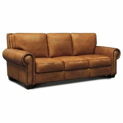 Hello Sofa Home Valencia 100% Top Grain Hand Antiqued Leather Traditional Sofa, Tan