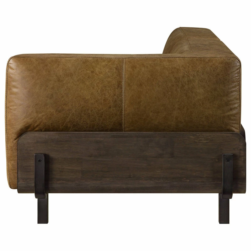 Acme Furniture Sofa, Chestnut Top Grain Leather And Rustic Oak 6 Acme Furniture Sofa, Chestnut Top Grain Leather And Rustic Oak - Image 4