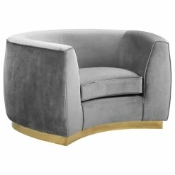 Meridian Furniture Julian Velvet Chair, Gray, Gold Base