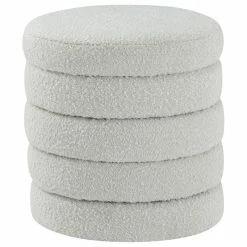 Meridian Furniture Aphia Boucle Fabric Ottoman, Cream, Ottoman, Stool