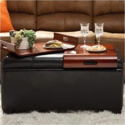 Convenience Concepts Designs4Comfort Storage Ottoman In Espresso Faux Leather