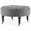 Belleze Round Tufted Linen Ottoman With Caster, 33", Gray 2 Belleze Round Tufted Linen Ottoman With Caster, 33", Gray -GDF sofa Shop b8c144450ea930a2 0220 w800 h800 b1 p0