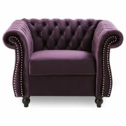GDFStudio Leila Chesterfield Velvet Club Chair, Blackberry, Dark Brown -GDF sofa Shop b8c1bba301d7a8a2 3596 w800 h800 b1 p0