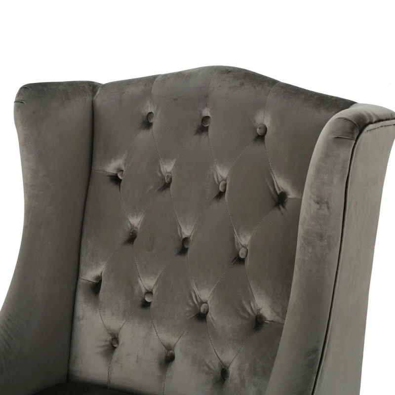 GDFStudio GDF Studio Talisa Winged High-Back Tufted New Velvet Club Chair, Gray 7 GDFStudio GDF Studio Talisa Winged High-Back Tufted New Velvet Club Chair, Gray - Image 5