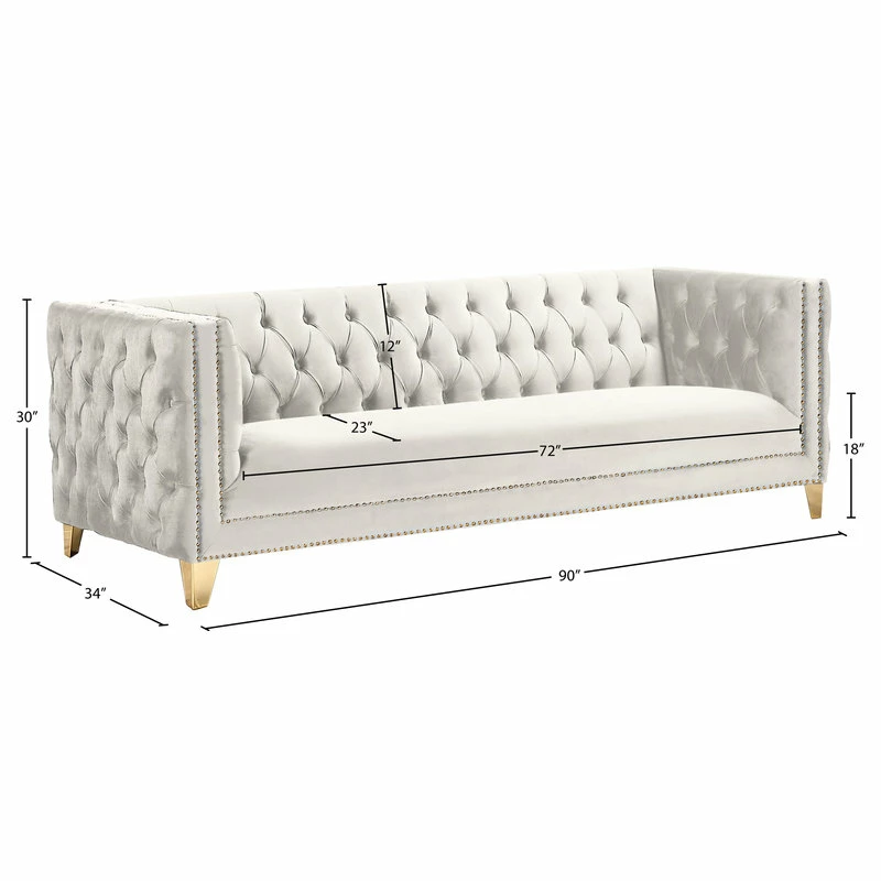 Meridian Furniture Michelle Fabric Upholstered Sofa, Gold Iron Legs, Cream Velvet 11 Meridian Furniture Michelle Fabric Upholstered Sofa, Gold Iron Legs, Cream Velvet - Image 9