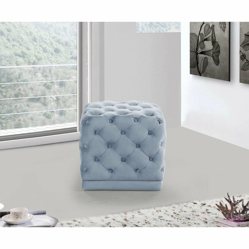 Meridian Furniture Stella Velvet Ottoman/Stool, Sky Blue 4 Meridian Furniture Stella Velvet Ottoman/Stool, Sky Blue - Image 2