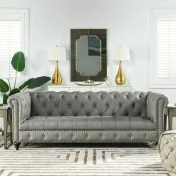 Jennifer Taylor Home Alto 88" Tufted Chesterfield Sofa, Dark Heathered Grey Linen -GDF sofa Shop ba211d1f00fb09ca 6624 w800 h800 b0 p0