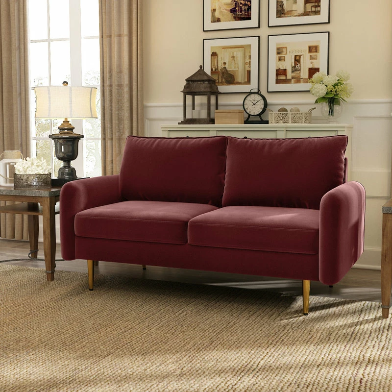Coosy Home The Yokun III Velvet Round Arm Loveseat, Wine Red 5 Coosy Home The Yokun III Velvet Round Arm Loveseat, Wine Red - Image 3
