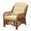RattanUSA Malibu Lounge Armchair, Natural Rattan Wicker, Handmade, Cream Cushions