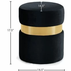 Meridian Furniture Hailey Velvet Ottoman/Stool, Gold Band, Black -GDF sofa Shop bbb1413802740b9f 2581 w800 h800 b1 p0