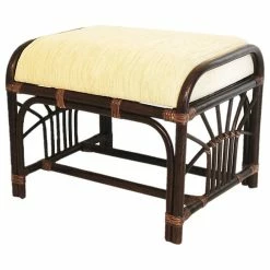 SK New Interiors Ottoman Footstool Handmade ECO Natural Rattan Wicker With Cream Cushion, Dark Br