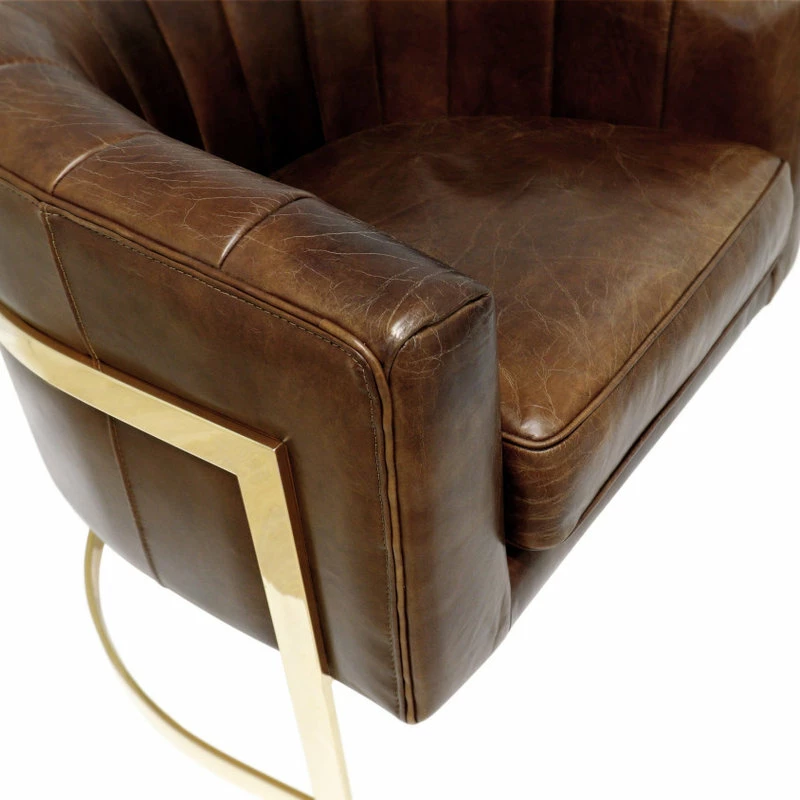 Pasargad Home Vicenza Barrel Leather Chair, Brown 8 Pasargad Home Vicenza Barrel Leather Chair, Brown - Image 6